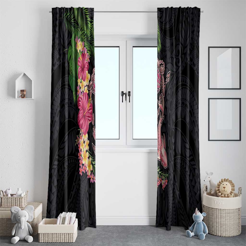 Hawaiian Tropical Plants Turtle and Shark Window Curtain Polynesian Art Tattoo
