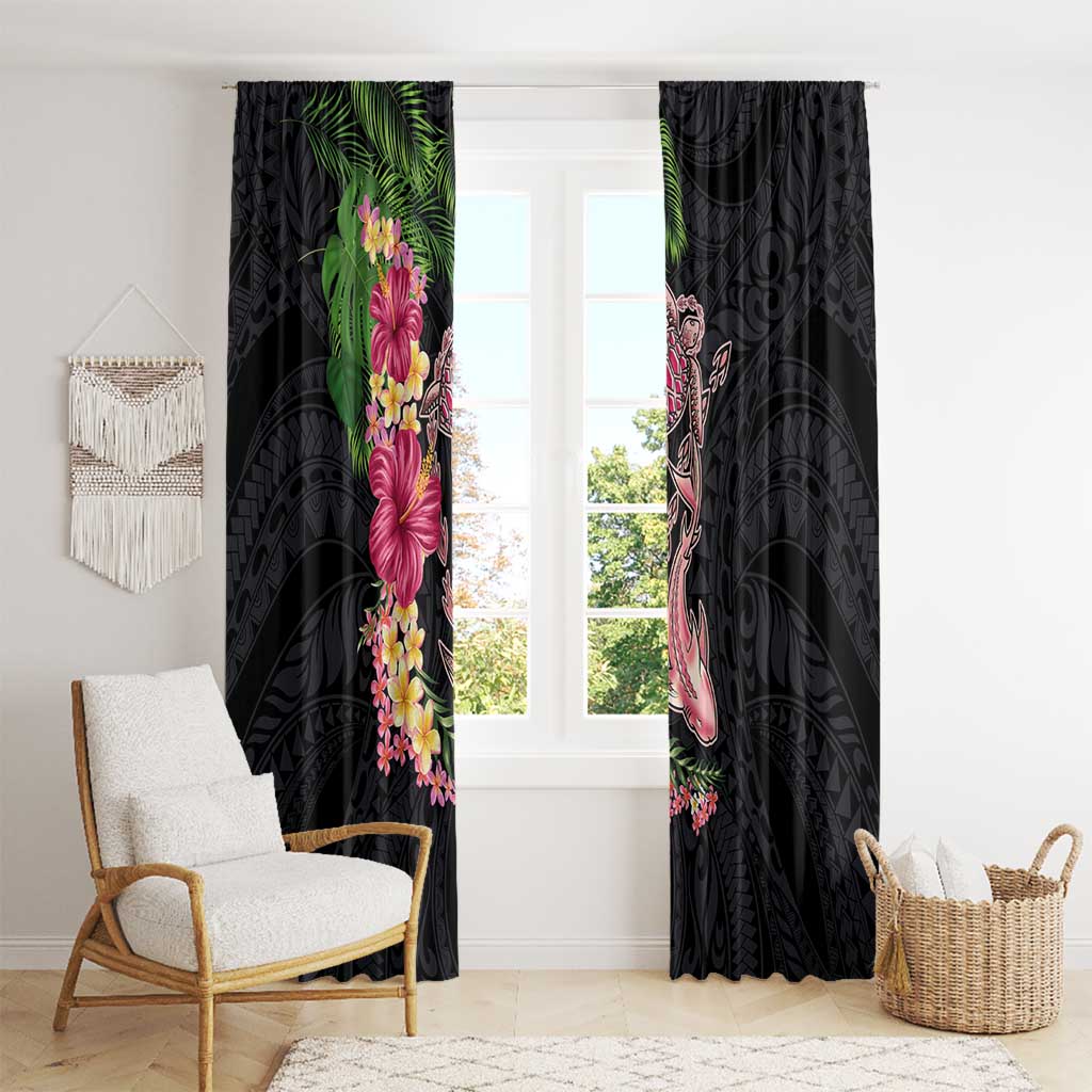 Hawaiian Tropical Plants Turtle and Shark Window Curtain Polynesian Art Tattoo