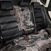 Hawaiian Tropical Plants Turtle and Shark Back Car Seat Cover Polynesian Art Tattoo Grayscale Color