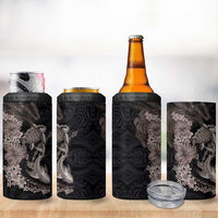 Hawaiian Tropical Plants Turtle and Shark 4 in 1 Can Cooler Tumbler Polynesian Art Tattoo Grayscale Color LT03 - Polynesian Pride