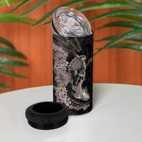 Hawaiian Tropical Plants Turtle and Shark 4 in 1 Can Cooler Tumbler Polynesian Art Tattoo Grayscale Color LT03 - Polynesian Pride