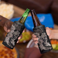 Hawaiian Tropical Plants Turtle and Shark 4 in 1 Can Cooler Tumbler Polynesian Art Tattoo Grayscale Color LT03 - Polynesian Pride
