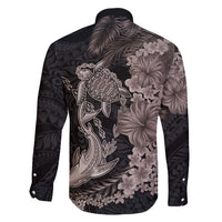 Hawaiian Tropical Plants Turtle and Shark Family Matching Puletasi and Hawaiian Shirt Polynesian Art Tattoo Grayscale Color LT03 - Polynesian Pride