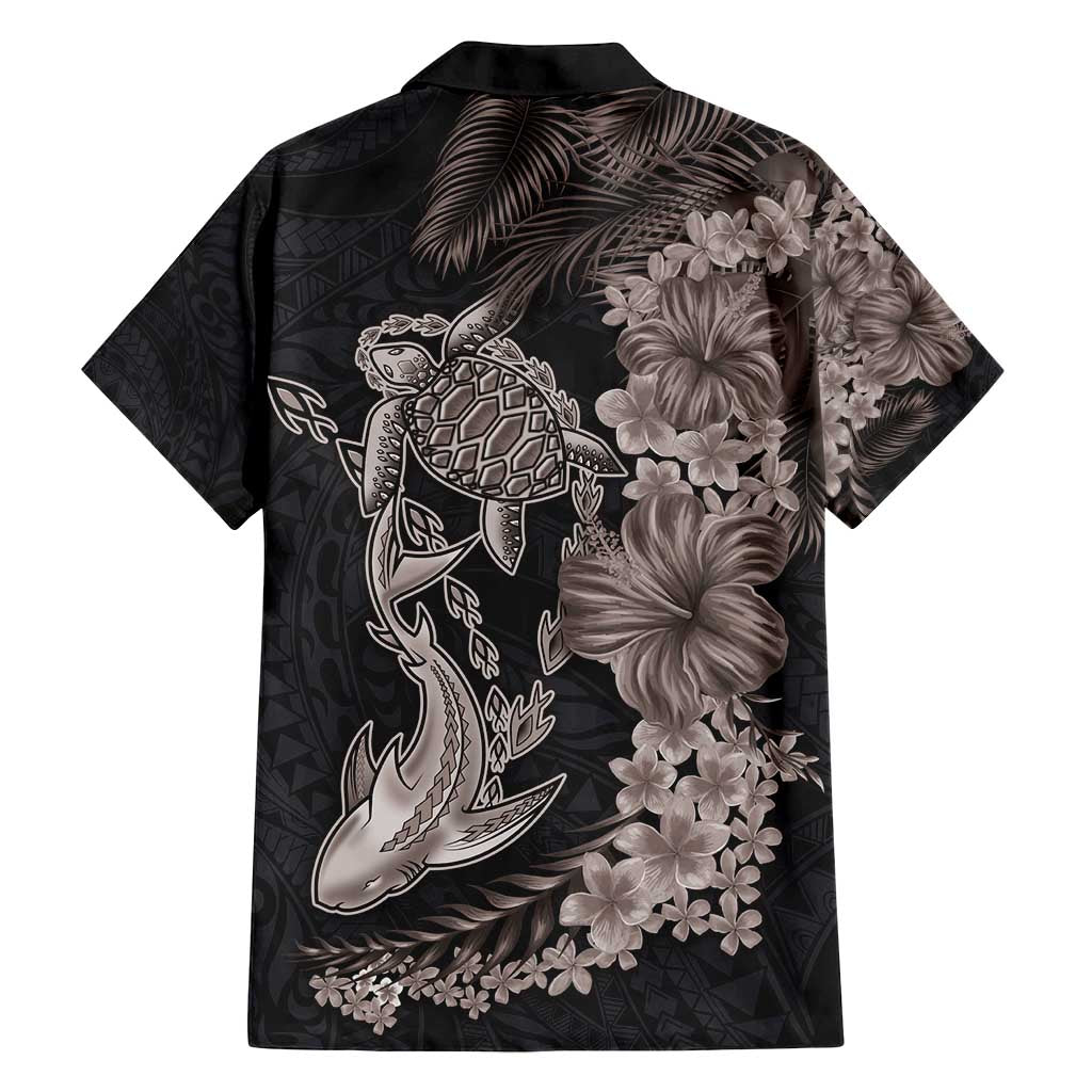 Hawaiian Tropical Plants Turtle and Shark Family Matching Summer Maxi Dress and Hawaiian Shirt Polynesian Art Tattoo Grayscale Color LT03 - Polynesian Pride