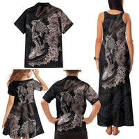 Hawaiian Tropical Plants Turtle and Shark Family Matching Tank Maxi Dress and Hawaiian Shirt Polynesian Art Tattoo Grayscale Color LT03 - Polynesian Pride