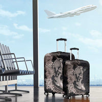 Hawaiian Tropical Plants Turtle and Shark Luggage Cover Polynesian Art Tattoo Grayscale Color