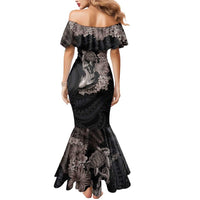 Hawaiian Tropical Plants Turtle and Shark Mermaid Dress Polynesian Art Tattoo Grayscale Color LT03 - Polynesian Pride