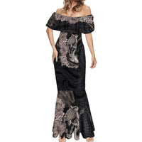 Hawaiian Tropical Plants Turtle and Shark Mermaid Dress Polynesian Art Tattoo Grayscale Color LT03 - Polynesian Pride
