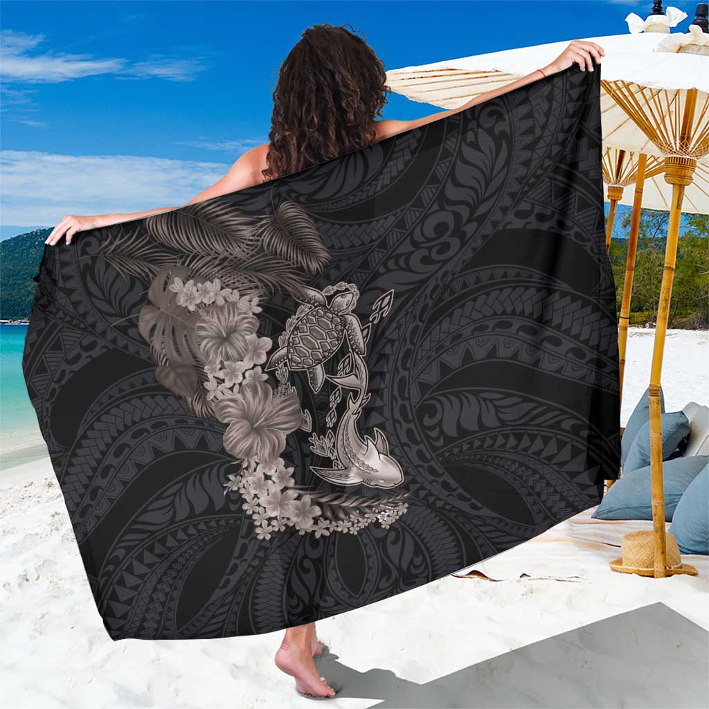 Hawaiian Tropical Plants Turtle and Shark Sarong Polynesian Art Tattoo Grayscale Color