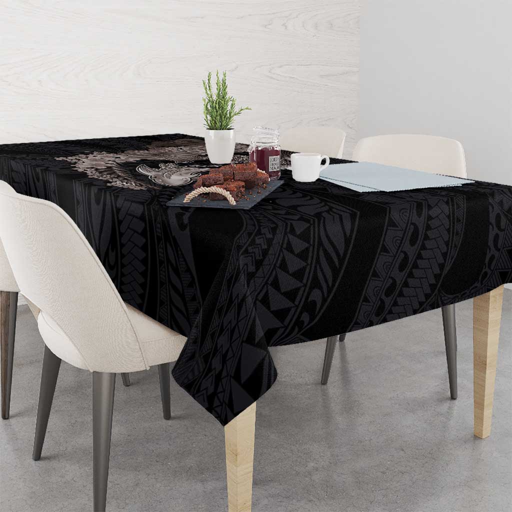Hawaiian Tropical Plants Turtle and Shark Tablecloth Polynesian Art Tattoo Grayscale Color