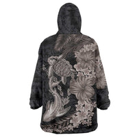 Hawaiian Tropical Plants Turtle and Shark Wearable Blanket Hoodie Polynesian Art Tattoo Grayscale Color LT03 - Polynesian Pride