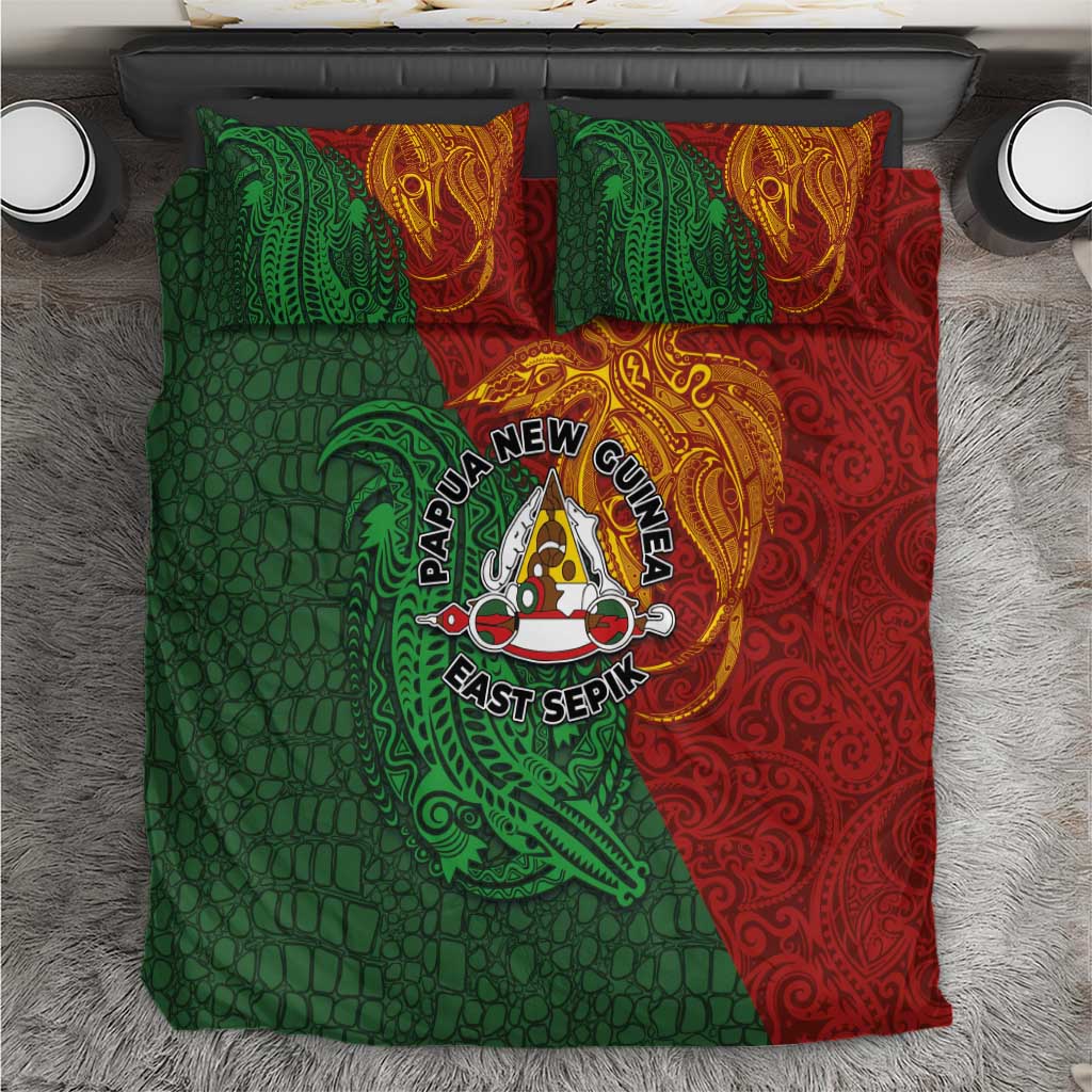 Papua New Guinea East Sepik Province Bedding Set Tribal Crocodile Birds of Paradise Melanesian Tattoo LT03 Green - Polynesian Pride