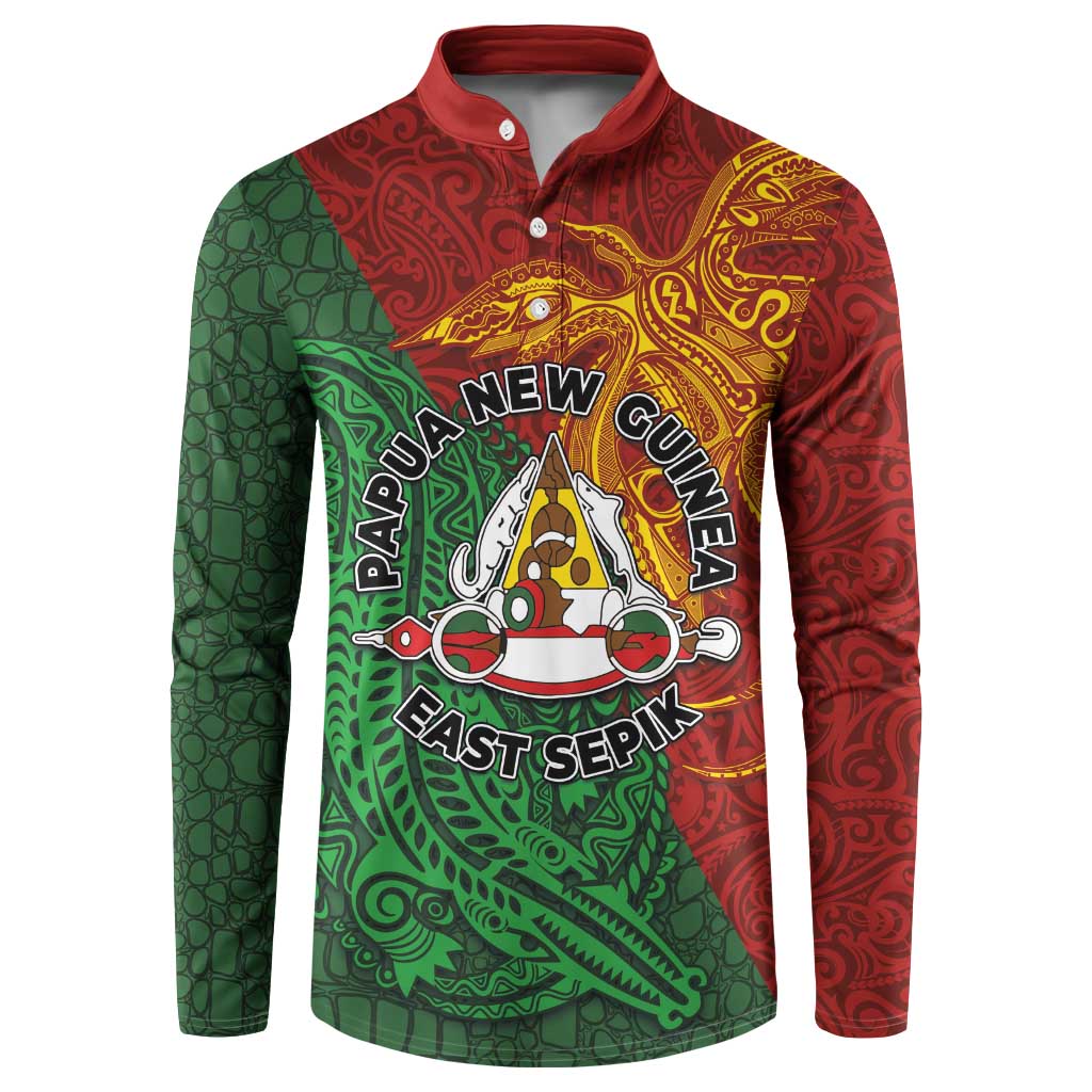 Papua New Guinea East Sepik Province Button Sweatshirt Tribal Crocodile Birds of Paradise Melanesian Tattoo LT03 Green - Polynesian Pride