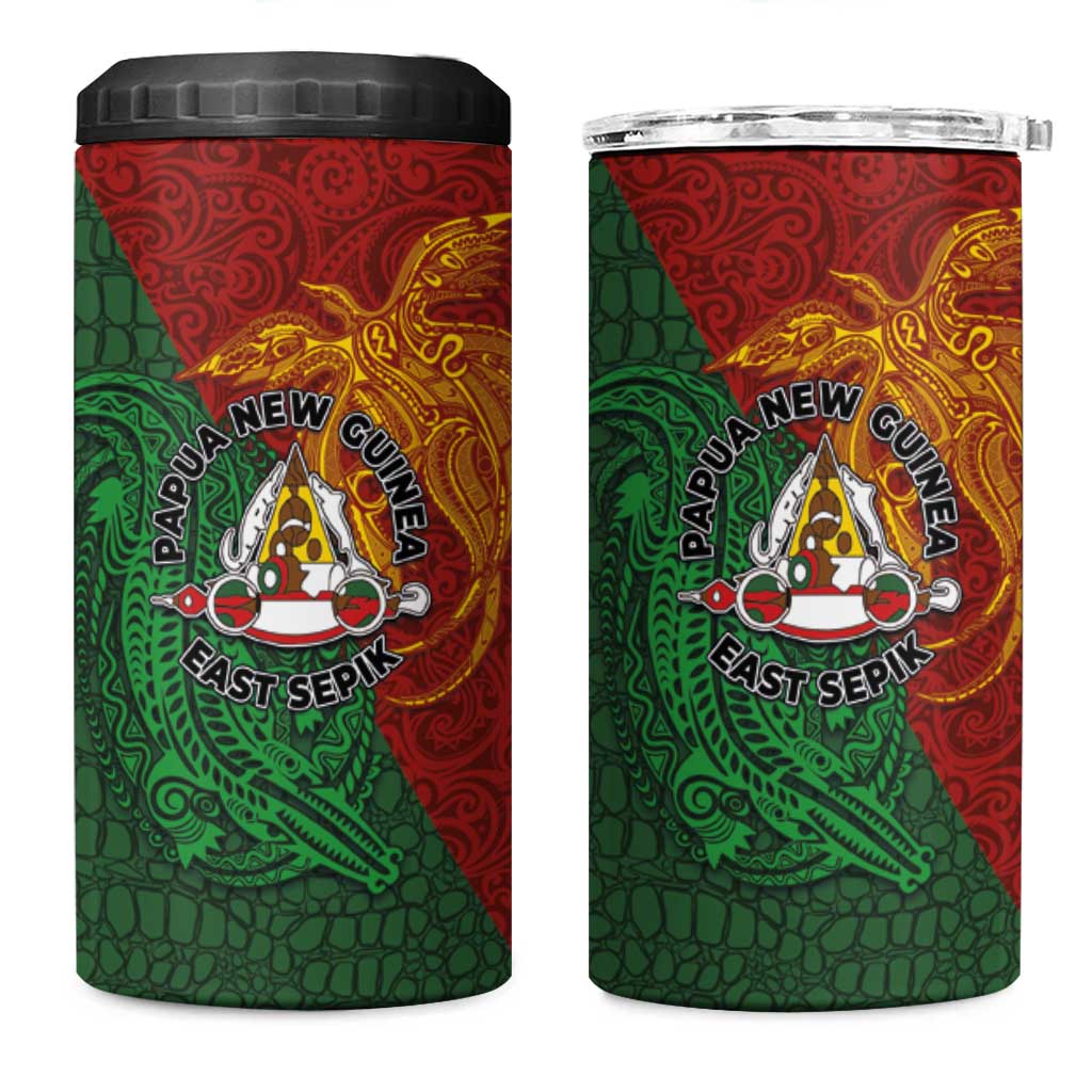 Papua New Guinea East Sepik Province 4 in 1 Can Cooler Tumbler Tribal Crocodile Birds of Paradise Melanesian Tattoo LT03 One Size: 16 oz Green - Polynesian Pride