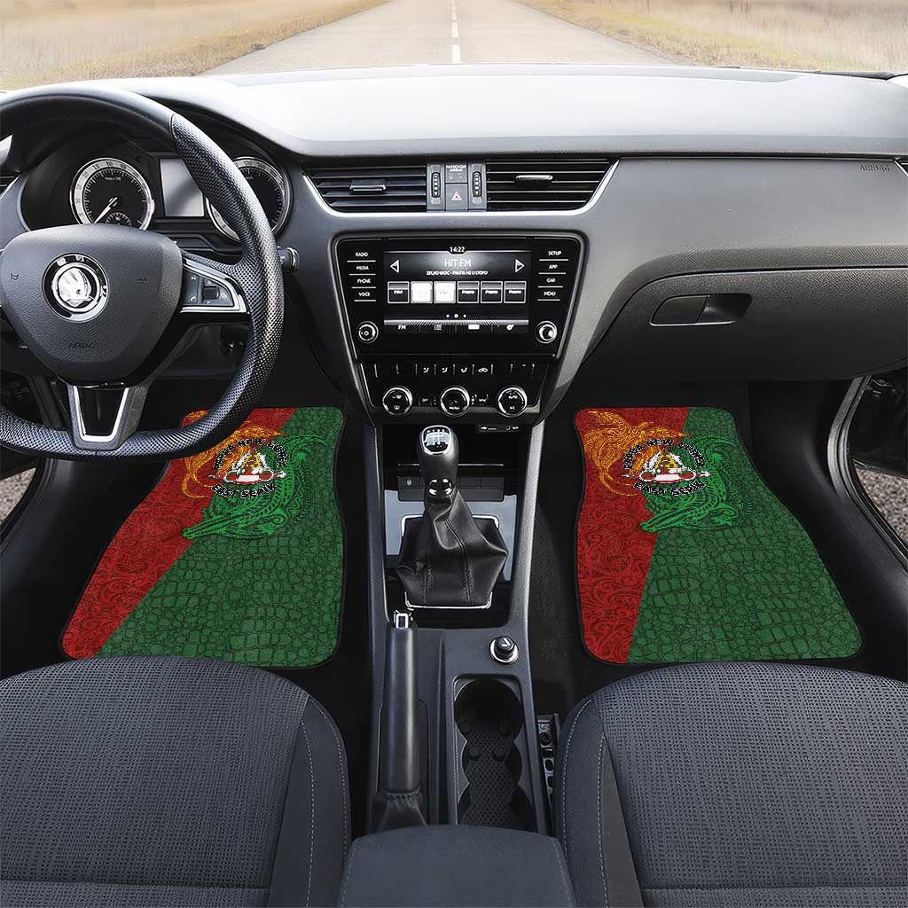 Papua New Guinea East Sepik Province Car Mats Tribal Crocodile Birds of Paradise Melanesian Tattoo LT03 Set 2pcs - Front Green - Polynesian Pride