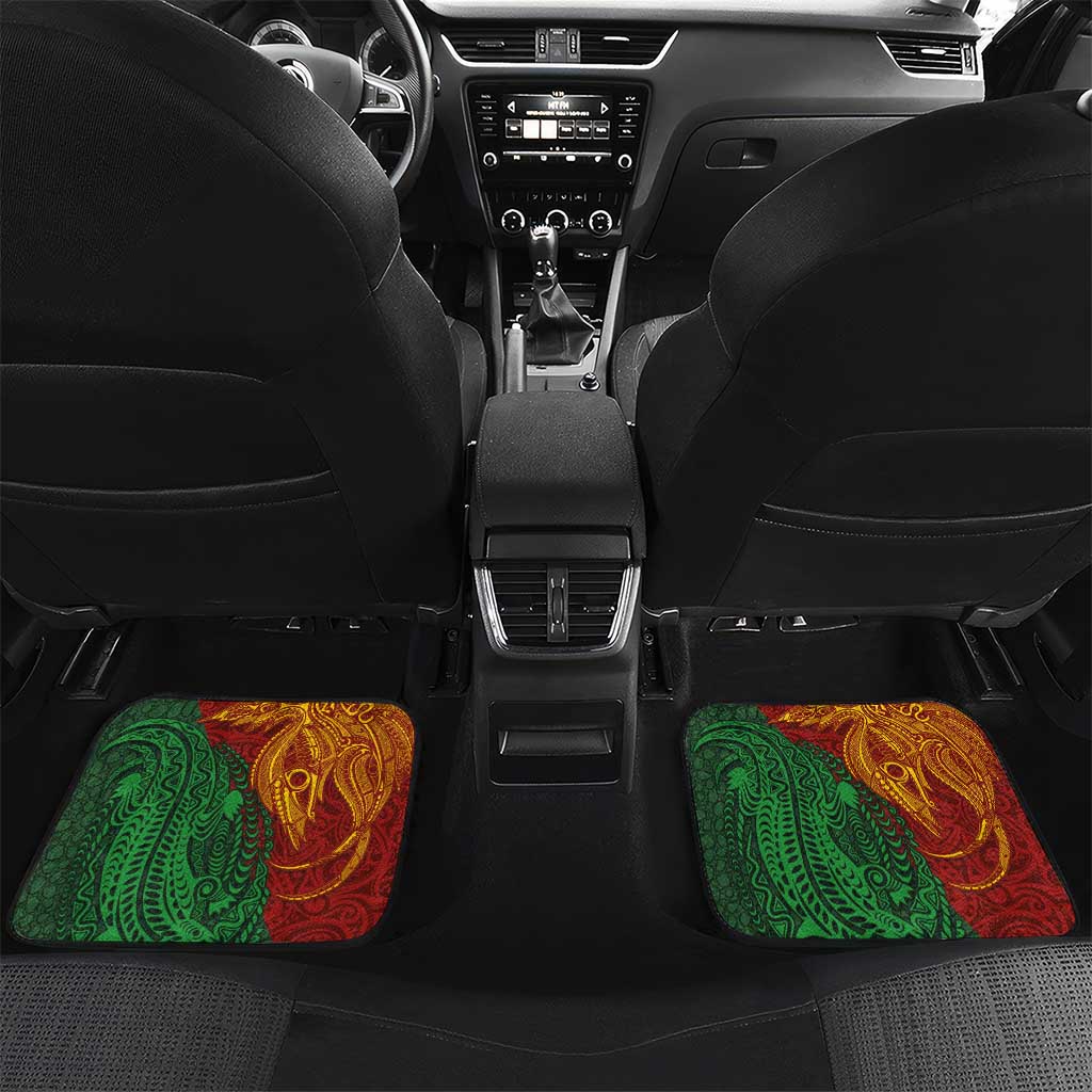 Papua New Guinea East Sepik Province Car Mats Tribal Crocodile Birds of Paradise Melanesian Tattoo LT03 Set 2pcs - Back Green - Polynesian Pride