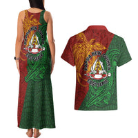 Papua New Guinea East Sepik Province Couples Matching Tank Maxi Dress and Hawaiian Shirt Tribal Crocodile Birds of Paradise Melanesian Tattoo LT03 - Polynesian Pride