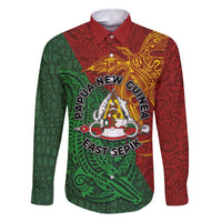 Papua New Guinea East Sepik Province Family Matching Off Shoulder Short Dress and Hawaiian Shirt Tribal Crocodile Birds of Paradise Melanesian Tattoo LT03 Dad's Shirt - Long Sleeve Green - Polynesian Pride