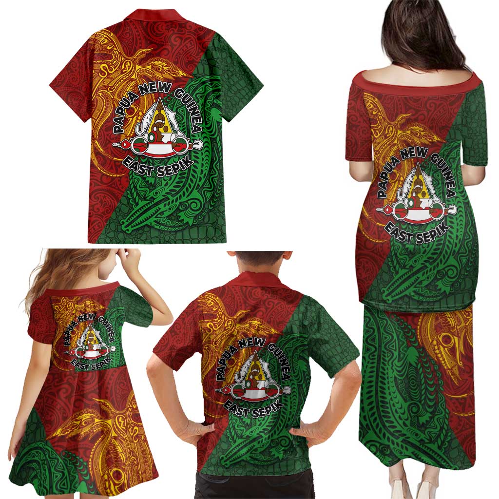 Papua New Guinea East Sepik Province Family Matching Puletasi and Hawaiian Shirt Tribal Crocodile Birds of Paradise Melanesian Tattoo LT03 - Polynesian Pride