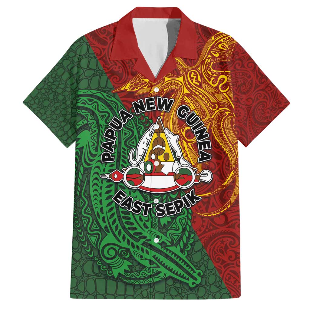 Papua New Guinea East Sepik Province Family Matching Short Sleeve Bodycon Dress and Hawaiian Shirt Tribal Crocodile Birds of Paradise Melanesian Tattoo LT03 Dad's Shirt - Short Sleeve Green - Polynesian Pride