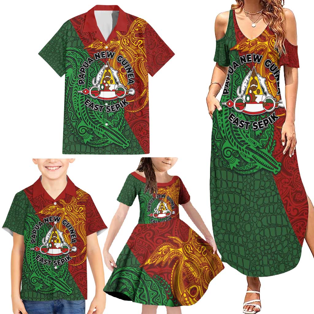 Papua New Guinea East Sepik Province Family Matching Summer Maxi Dress and Hawaiian Shirt Tribal Crocodile Birds of Paradise Melanesian Tattoo LT03 - Polynesian Pride