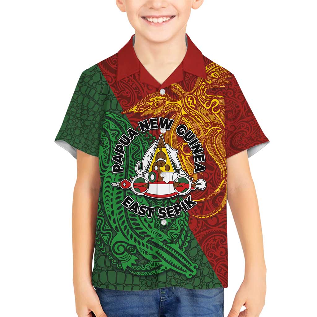Papua New Guinea East Sepik Province Family Matching Summer Maxi Dress and Hawaiian Shirt Tribal Crocodile Birds of Paradise Melanesian Tattoo LT03 Son's Shirt Green - Polynesian Pride