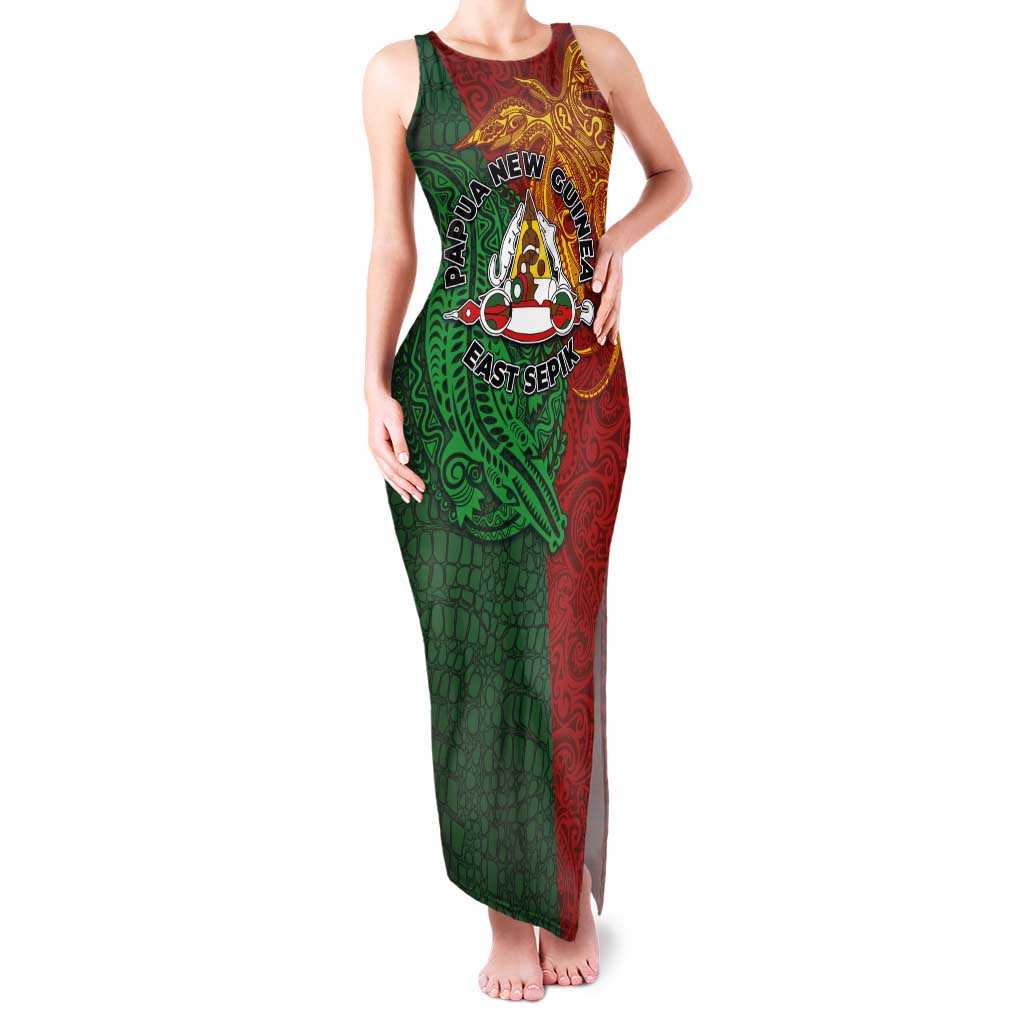 Papua New Guinea East Sepik Province Family Matching Tank Maxi Dress and Hawaiian Shirt Tribal Crocodile Birds of Paradise Melanesian Tattoo LT03 Mom's Dress Green - Polynesian Pride