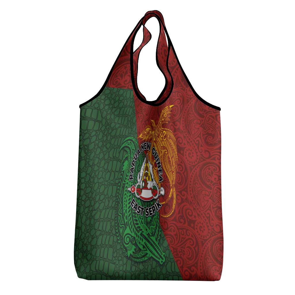 Papua New Guinea East Sepik Province Grocery Bag Tribal Crocodile Birds of Paradise Melanesian Tattoo LT03 - Polynesian Pride
