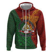 Papua New Guinea East Sepik Province Hoodie Tribal Crocodile Birds of Paradise Melanesian Tattoo LT03 Zip Hoodie Green - Polynesian Pride