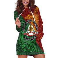 Papua New Guinea East Sepik Province Hoodie Dress Tribal Crocodile Birds of Paradise Melanesian Tattoo LT03 Green - Polynesian Pride