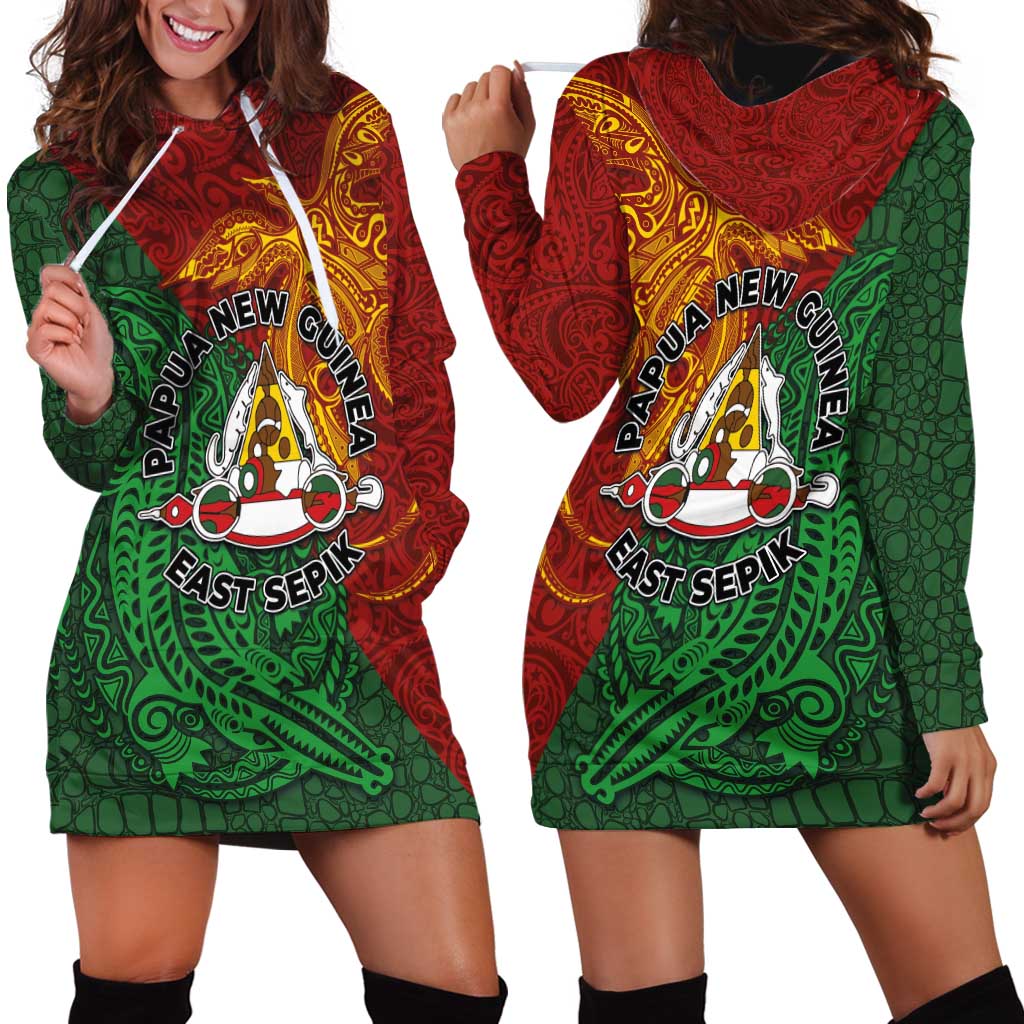 Papua New Guinea East Sepik Province Hoodie Dress Tribal Crocodile Birds of Paradise Melanesian Tattoo LT03 - Polynesian Pride