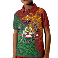 Papua New Guinea East Sepik Province Kid Polo Shirt Tribal Crocodile Birds of Paradise Melanesian Tattoo LT03 Kid Green - Polynesian Pride