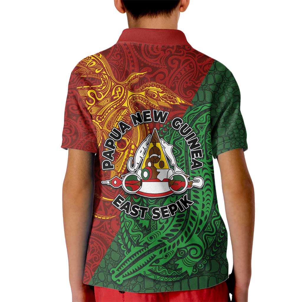 Papua New Guinea East Sepik Province Kid Polo Shirt Tribal Crocodile Birds of Paradise Melanesian Tattoo LT03 - Polynesian Pride