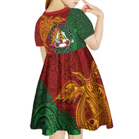 Papua New Guinea East Sepik Province Kid Short Sleeve Dress Tribal Crocodile Birds of Paradise Melanesian Tattoo LT03 - Polynesian Pride
