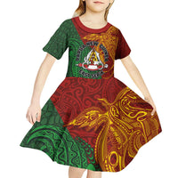 Papua New Guinea East Sepik Province Kid Short Sleeve Dress Tribal Crocodile Birds of Paradise Melanesian Tattoo LT03 - Polynesian Pride