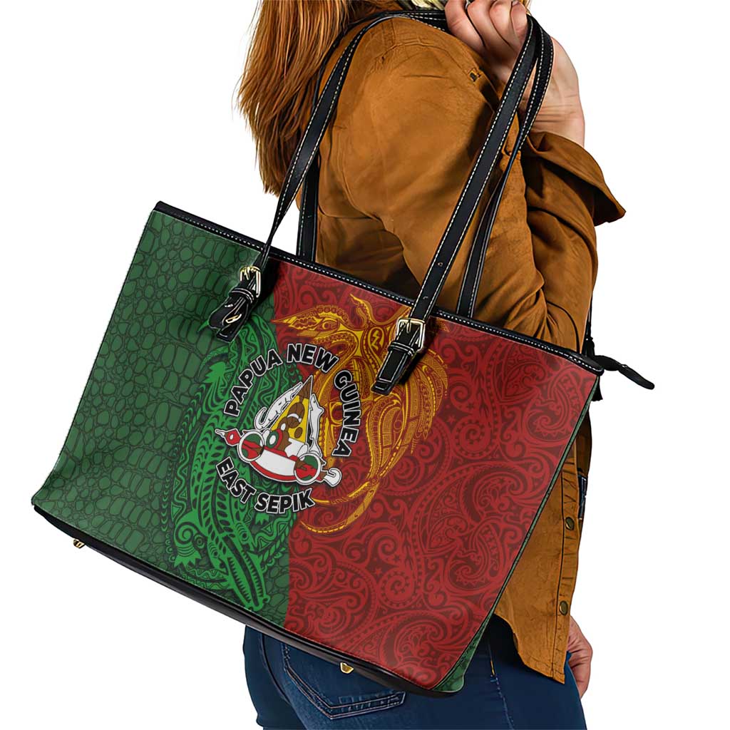 Papua New Guinea East Sepik Province Leather Tote Bag Tribal Crocodile Birds of Paradise Melanesian Tattoo LT03 - Polynesian Pride