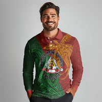 Papua New Guinea East Sepik Province Long Sleeve Polo Shirt Tribal Crocodile Birds of Paradise Melanesian Tattoo LT03 - Polynesian Pride