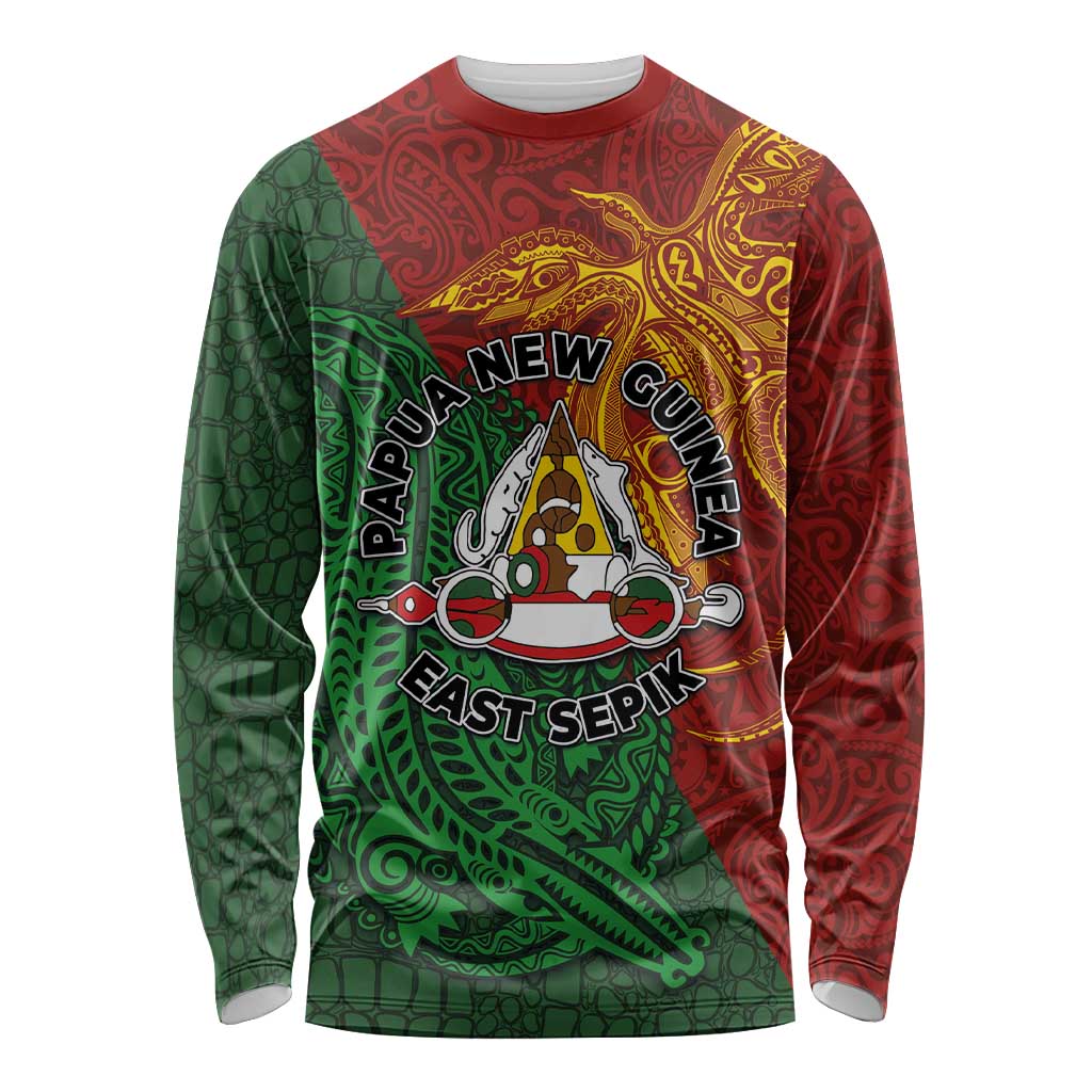 Papua New Guinea East Sepik Province Long Sleeve Shirt Tribal Crocodile Birds of Paradise Melanesian Tattoo LT03 Unisex Green - Polynesian Pride