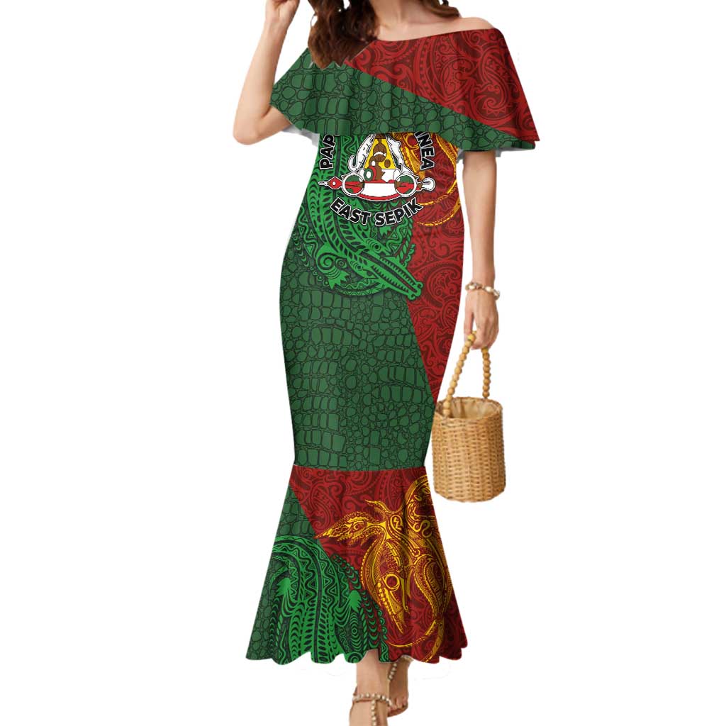 Papua New Guinea East Sepik Province Mermaid Dress Tribal Crocodile Birds of Paradise Melanesian Tattoo LT03 Women Green - Polynesian Pride