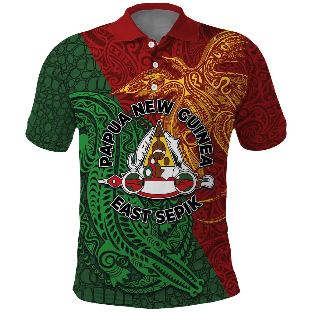 Papua New Guinea East Sepik Province Polo Shirt Tribal Crocodile Birds of Paradise Melanesian Tattoo LT03 Green - Polynesian Pride