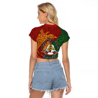 Papua New Guinea East Sepik Province Raglan Cropped T Shirt Tribal Crocodile Birds of Paradise Melanesian Tattoo LT03 - Polynesian Pride
