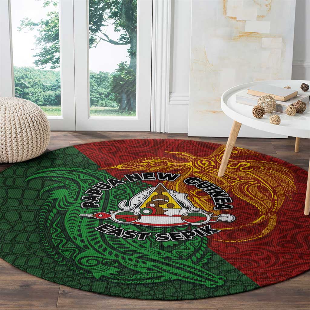 Papua New Guinea East Sepik Province Round Carpet Tribal Crocodile Birds of Paradise Melanesian Tattoo LT03 - Polynesian Pride