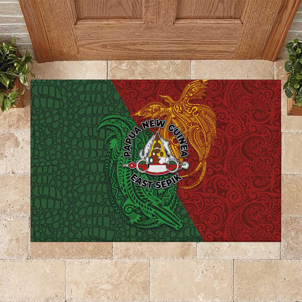 Papua New Guinea East Sepik Province Rubber Doormat Tribal Crocodile Birds of Paradise Melanesian Tattoo LT03 Green - Polynesian Pride