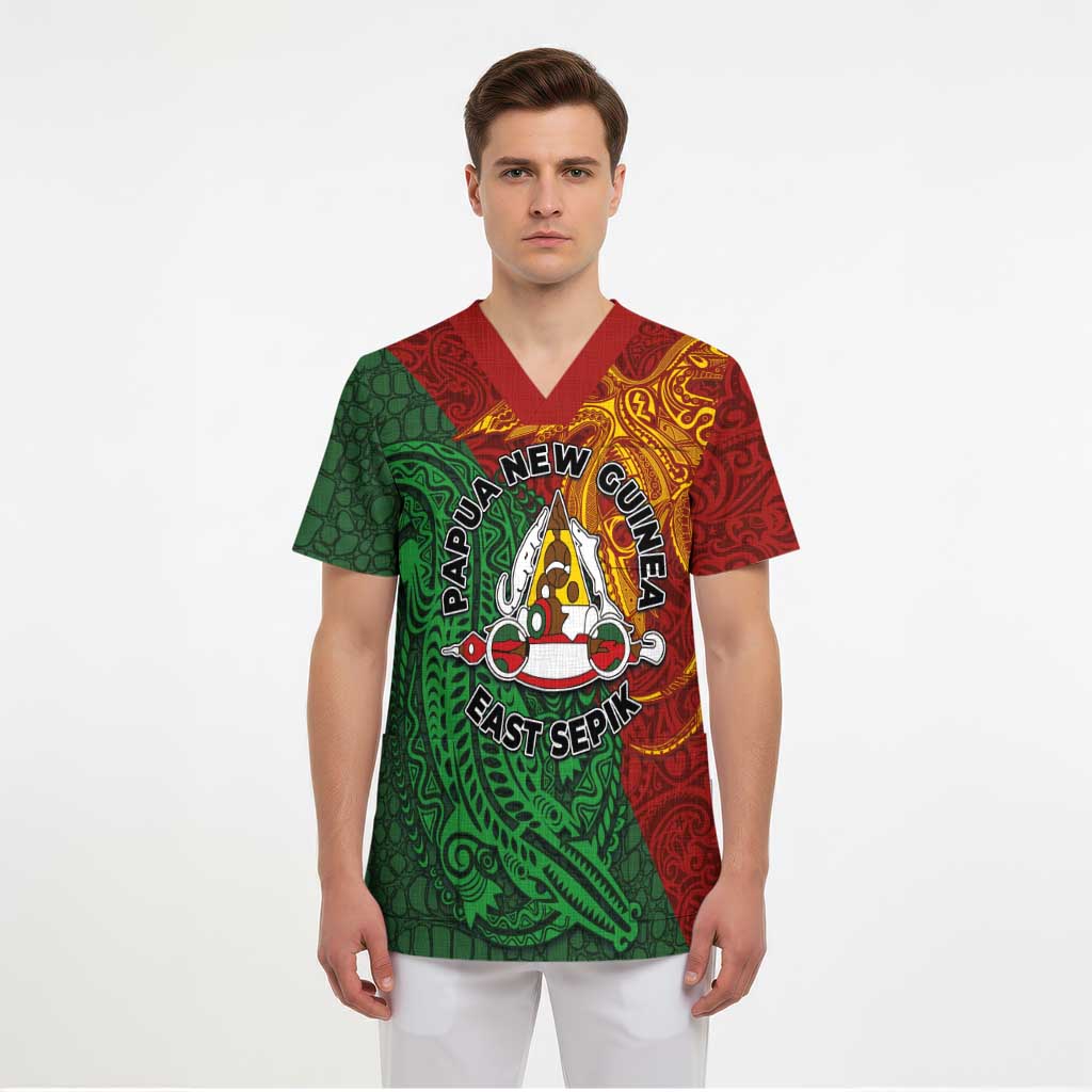 Papua New Guinea East Sepik Province Scrub Top Tribal Crocodile Birds of Paradise Melanesian Tattoo LT03 - Polynesian Pride