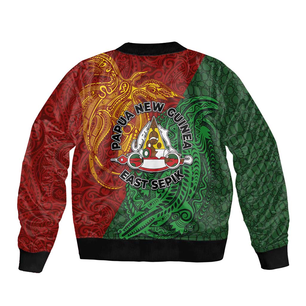 Papua New Guinea East Sepik Province Sleeve Zip Bomber Jacket Tribal Crocodile Birds of Paradise Melanesian Tattoo LT03 - Polynesian Pride