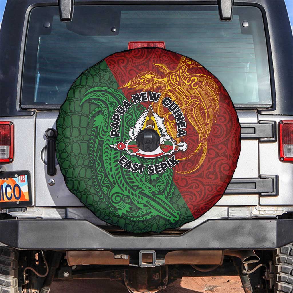 Papua New Guinea East Sepik Province Spare Tire Cover Tribal Crocodile Birds of Paradise Melanesian Tattoo LT03 Green - Polynesian Pride
