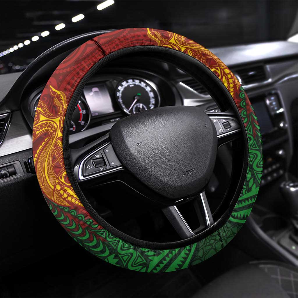 Papua New Guinea East Sepik Province Steering Wheel Cover Tribal Crocodile Birds of Paradise Melanesian Tattoo