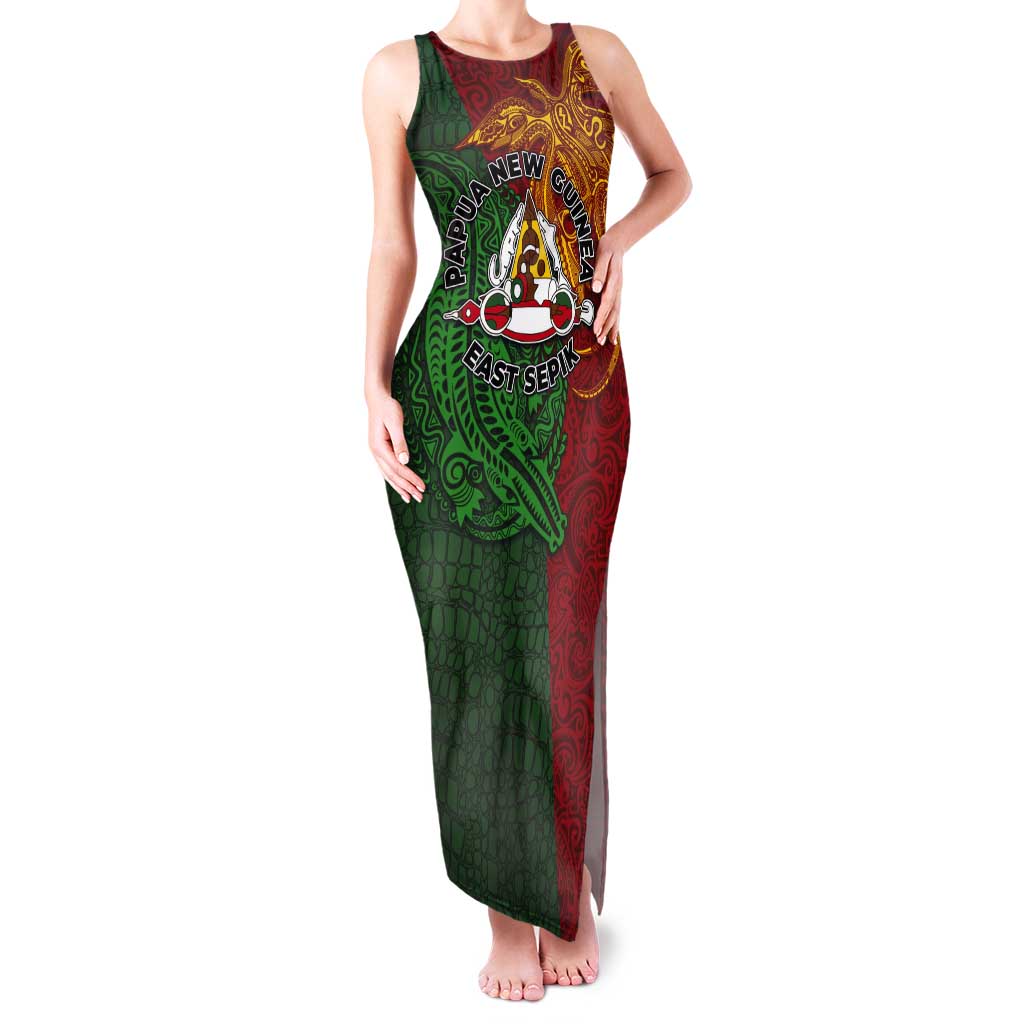 Papua New Guinea East Sepik Province Tank Maxi Dress Tribal Crocodile Birds of Paradise Melanesian Tattoo LT03 Women Green - Polynesian Pride
