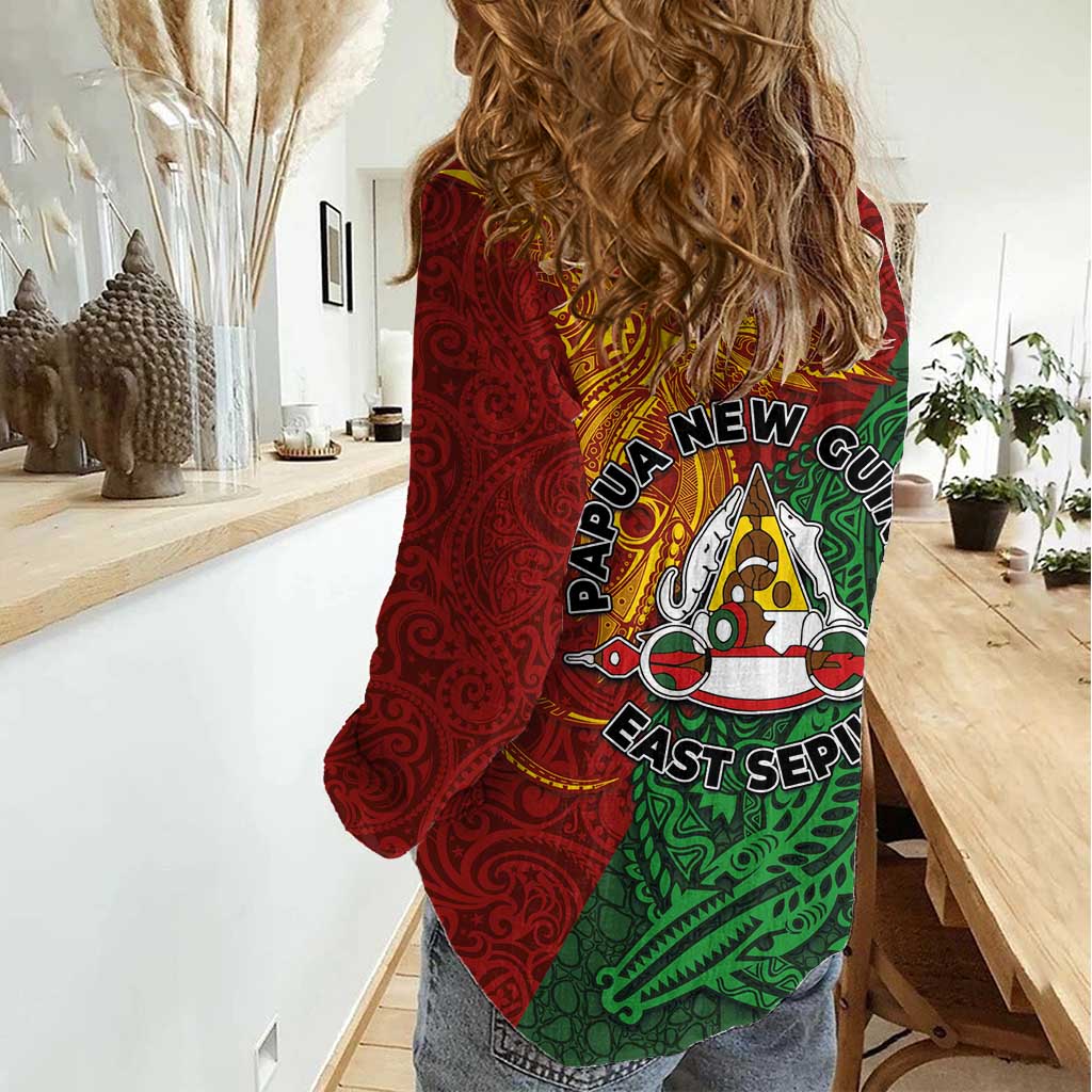 Papua New Guinea East Sepik Province Women Casual Shirt Tribal Crocodile Birds of Paradise Melanesian Tattoo LT03 - Polynesian Pride