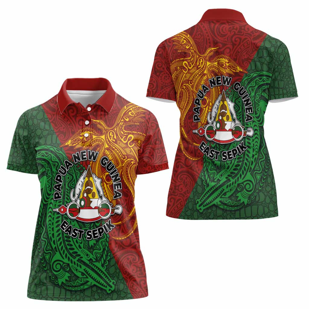 Papua New Guinea East Sepik Province Women Polo Shirt Tribal Crocodile Birds of Paradise Melanesian Tattoo LT03 - Polynesian Pride